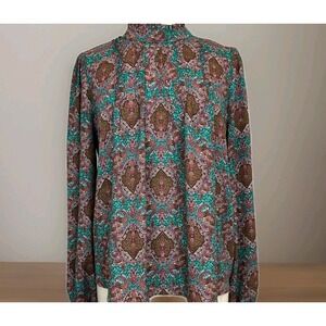Joie Womens‎ Sz M Paisley Pleated Ruffled Office Chic Career Blouse